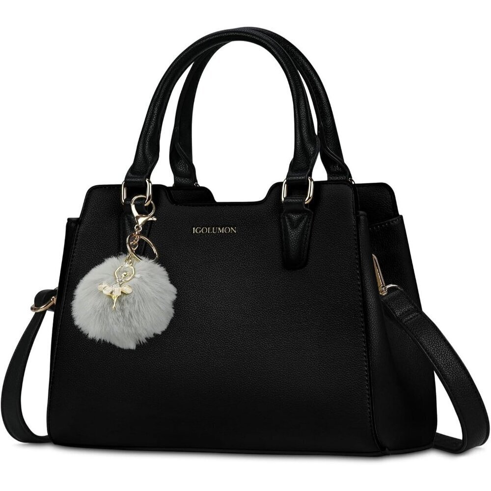 Womens Black PU leather Top-Handle Waterproof Anti Theft Leather Purses Handbag